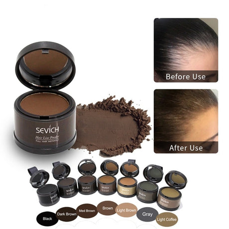 Sevich Waterproof Hairline Powder applied along hairline and roots.