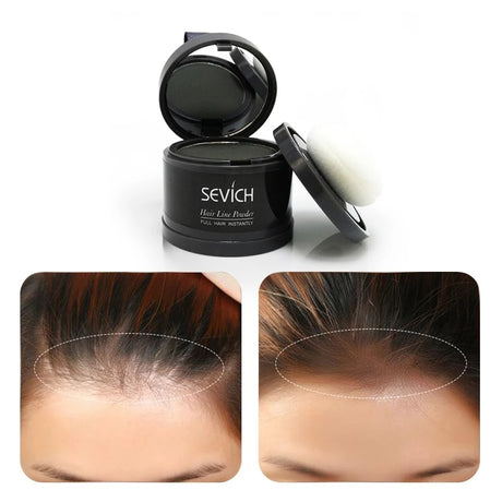 Sevich Waterproof Hairline Powder 4g compact with puff applicator on white background.