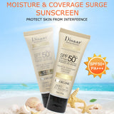 Summer Sunscreen Cream SPF 50 with niacinamide and hyaluronic acid for brightening and hydrated skin care.