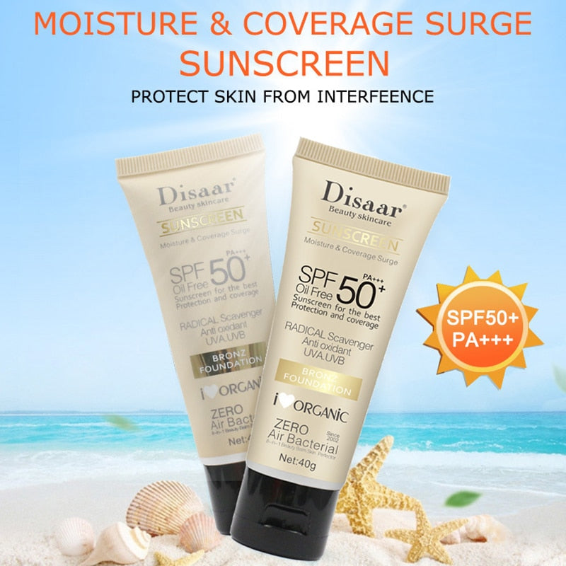 Summer Sunscreen Cream SPF 50 with niacinamide and hyaluronic acid for brightening and hydrated skin care.