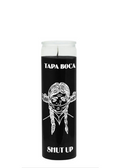 Tapa Boca Shut Up Black 7-Day candle for silencing negativity, gossip, and unwanted talk.