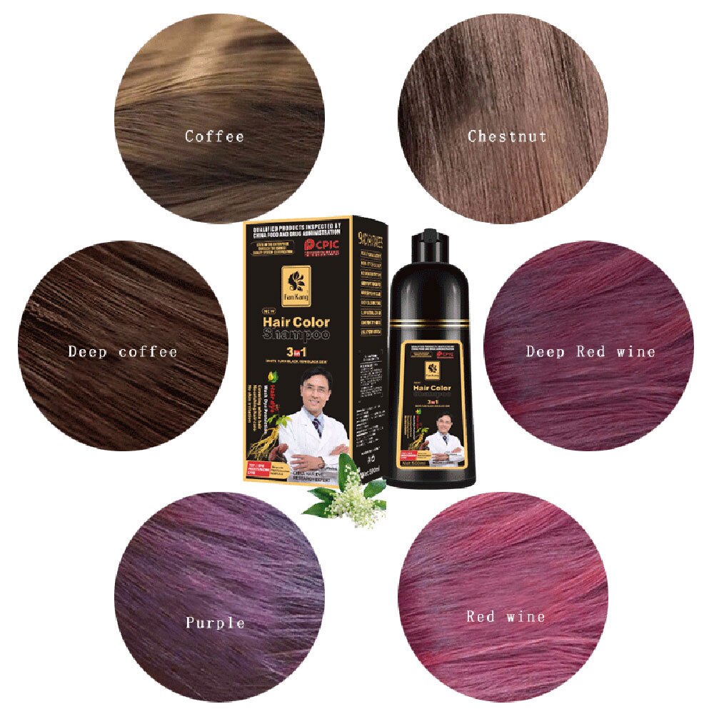 500ml 3 In 1 Black Hair Color Shampoo product detail and label view.
