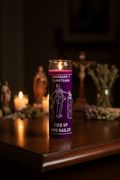 Tied Up & Down purple 1 color 7-day candle in a glass jar for spiritual work, ritual focus, and devotional candle burning.