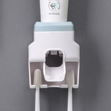Wall Mount Automatic Toothpaste Dispenser product packaging showing features and installation guide.