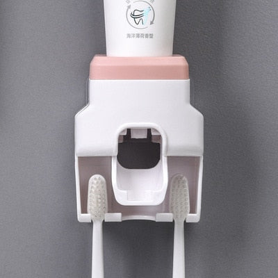 Wall Mount Automatic Toothpaste Dispenser in sleek white design for modern bathroom decor and organization.