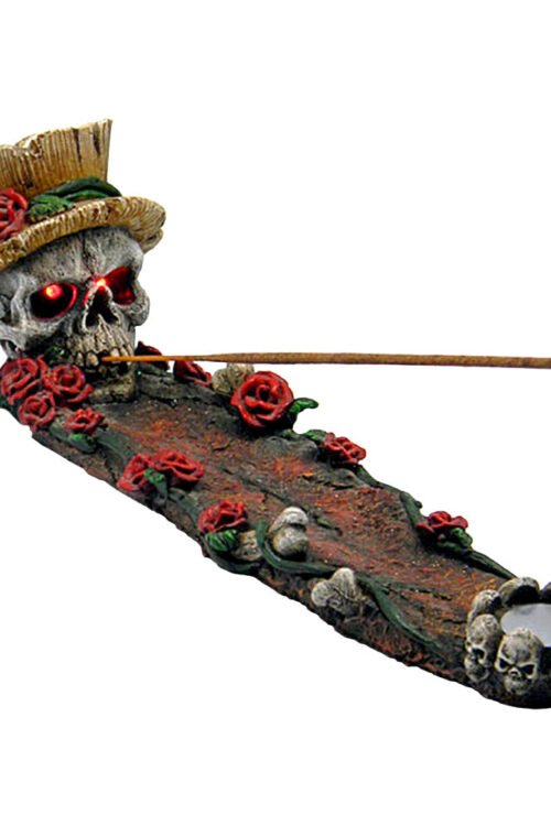 Bed of Roses Skull Incense Burner with LED light up eyes
