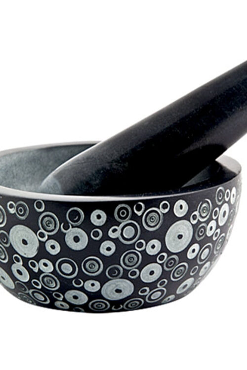 Cosmos Design Carved Black Soapstone Mortar & Pestle 5″ x 2″