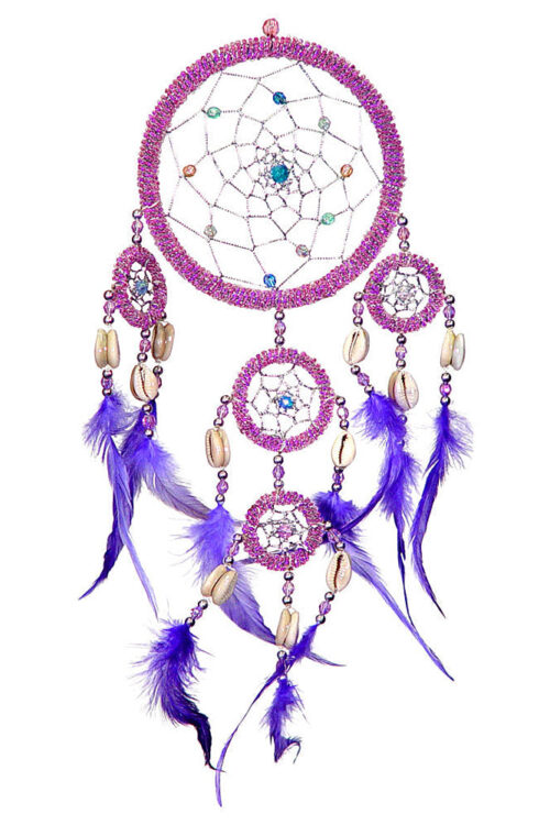 Dreamcatcher Beaded Purple w/Pink Feathers