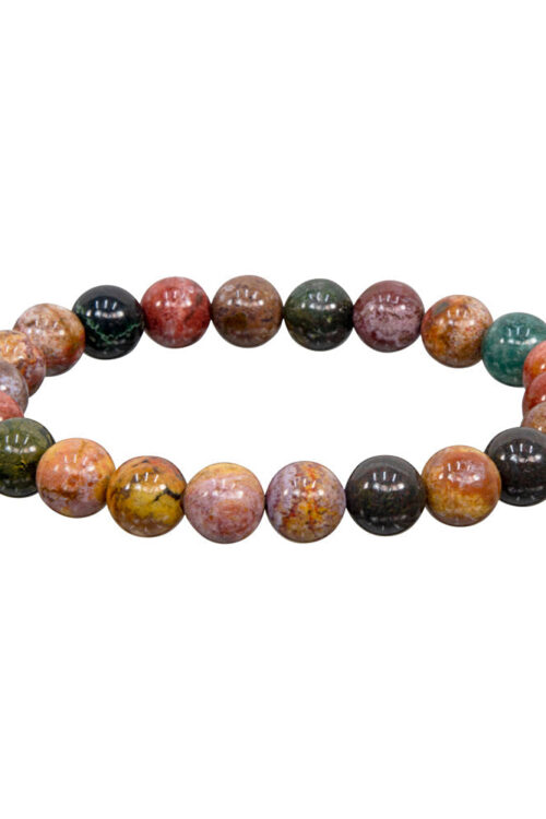 Elastic Bracelet 8 mm Round Beads – Ocean Jasper