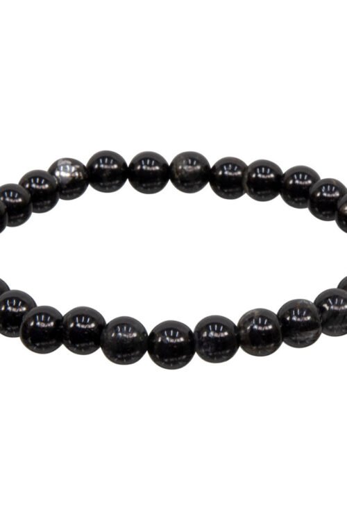 Elastic Bracelet 6-8mm Round Beads – Quartz w/ Black Tourmaline