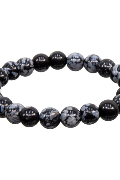 Elastic Bracelet 8mm Round Beads – Snowflake Obsidian