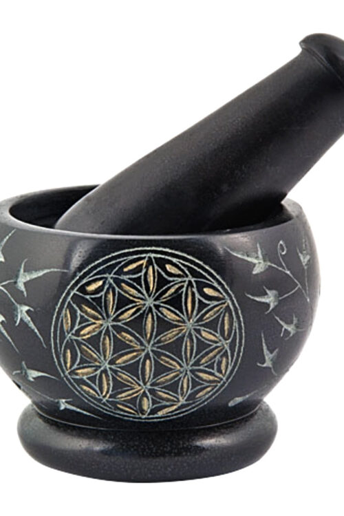 Flower of Life Carved in Gold Mortar & Pestle 3.5″ x 2.5″