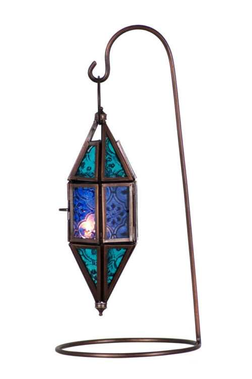 Glass & Metal Lantern Chapel Aquamarine & Blue