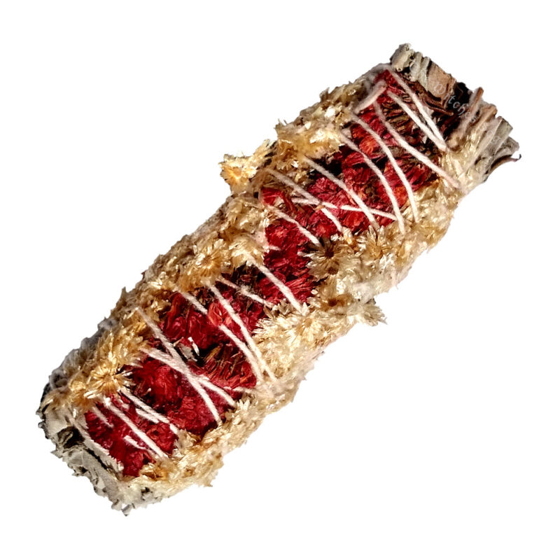 White Sage with Panacium & Red Satice Smudge Stick 3-4"