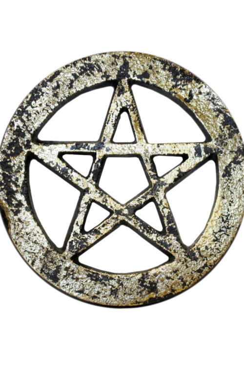 Black w/Gold Pentagram Metal Altar Tile Silver Plated over Solid Brass