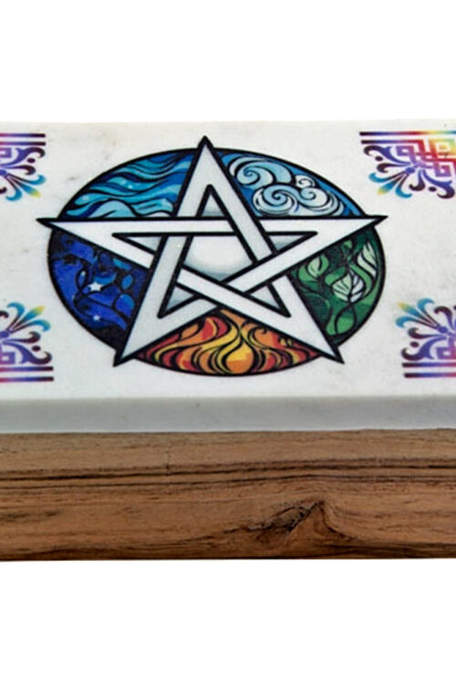 Pentacle Wooden Box with White Marble Lid