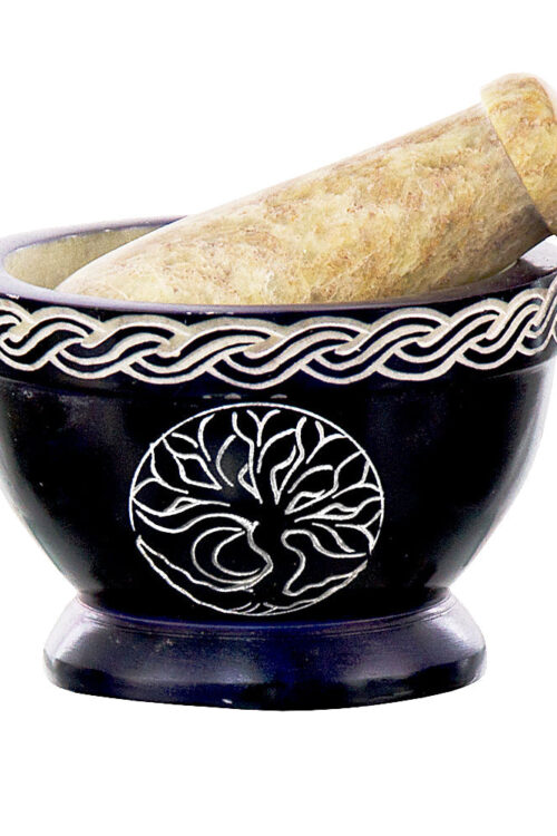 Soapstone Mortar & Pestle Tree of Life Blue