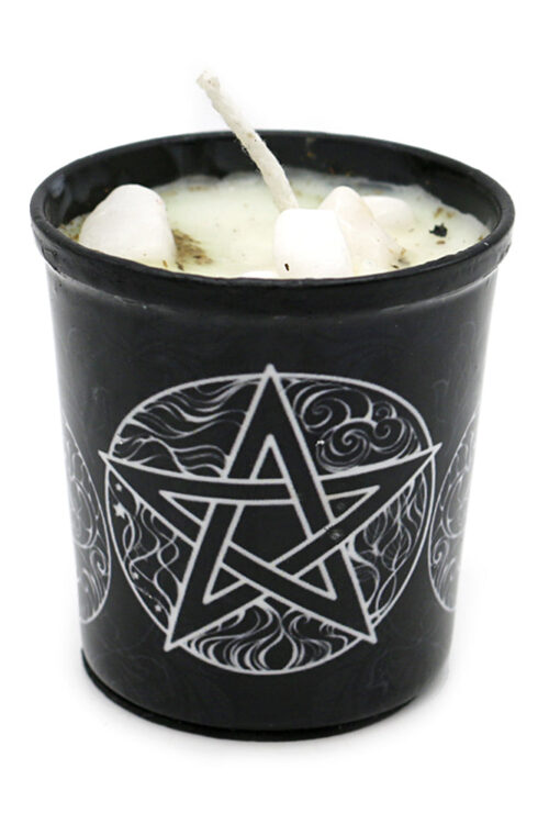 Votive Scented Candle with Herbs and Crystal Stones – Pentacle