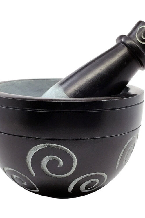 Mortar & Pestle – Spiral Soapstone – Black