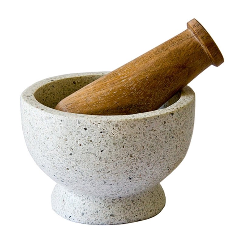 White Terrazzo Mortar & Acacia Wood Pestle 4" x 2.5"