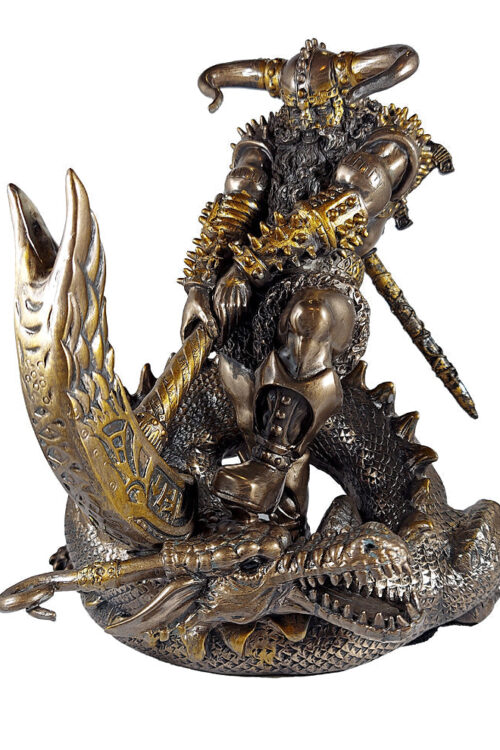 Thor Slaying Midgard Dragon With Mjolnir Hammer Statue