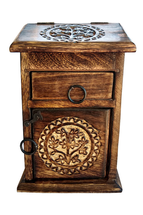 Tree of Life Carved Wooden Herb Chest