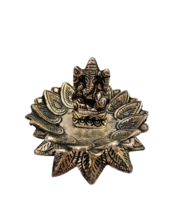 Metal Ganesh Silver Diya Incense Burner