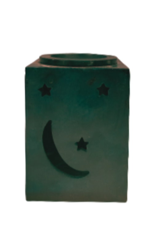 SOAPSTONE AROMA LAMP / OIL BURNER–SQUARE GREEN (4 inches)