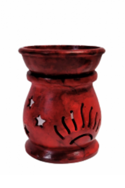 SOAPSTONE AROMA LAMP / OIL BURNER–ROUND RED (3 inches)