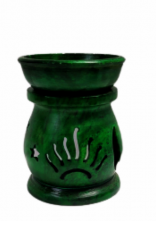 SOAPSTONE AROMA LAMP / OIL BURNER–ROUND GREEN (3 inches)