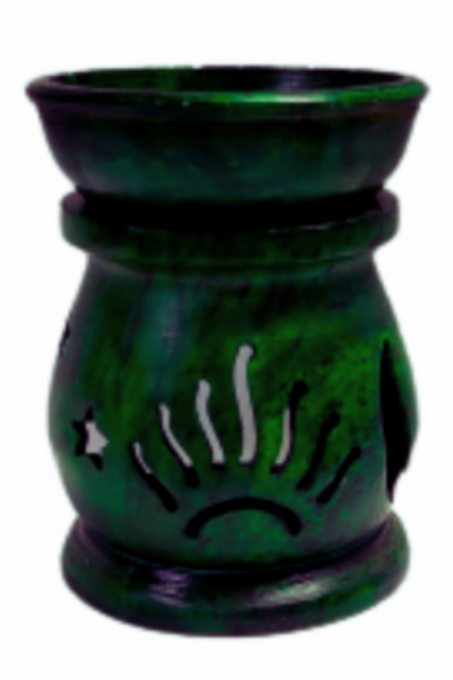 SOAPSTONE AROMA LAMP / OIL BURNER–ROUND GREEN (4 inches)