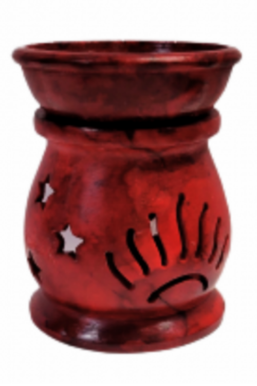 SOAPSTONE AROMA LAMP / OIL BURNER–ROUND RED (4 inches)