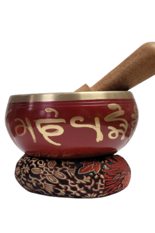 SINGING BOWL WITH STRIKER RED–3.4″