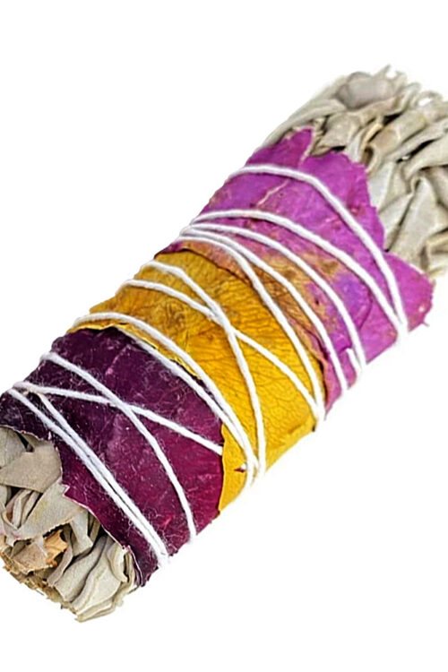 White Sage & Rose Petals Smudge Stick 3-4″