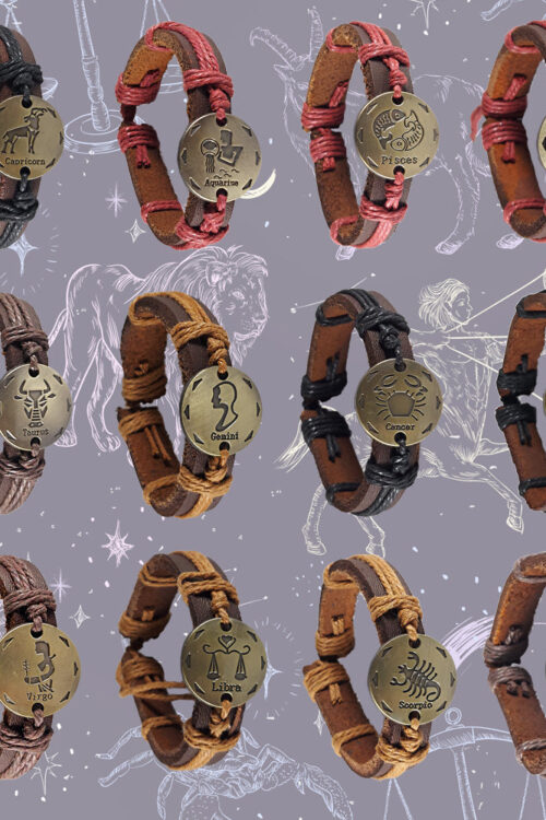 Leather Bracelets with Zodiac Signs