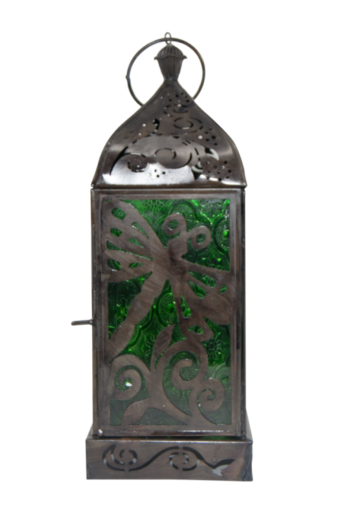 Candle Lantern – Dragonfly, Black Antique with Green Windows