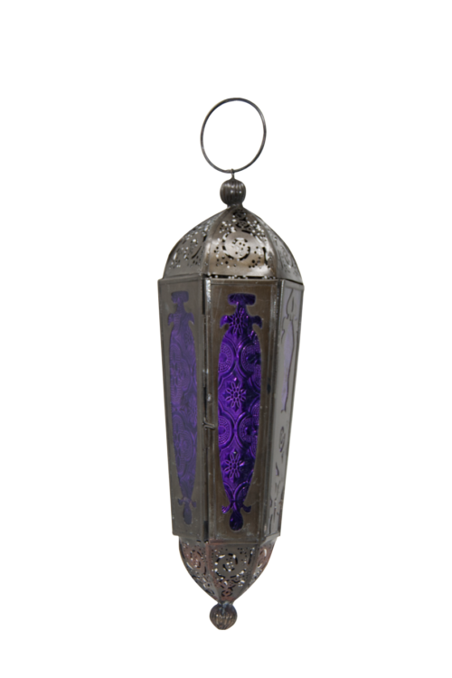 Candle Lantern – Purple, Black Antique with Purple Windows 4″ x 12″